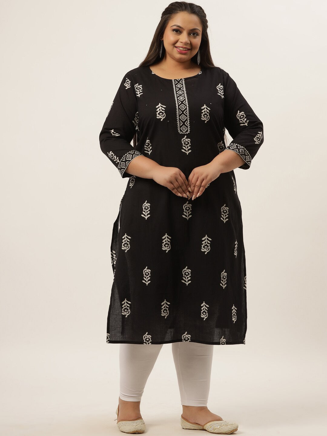 Plus Size Black Ethnic Motifs Printed Kurta