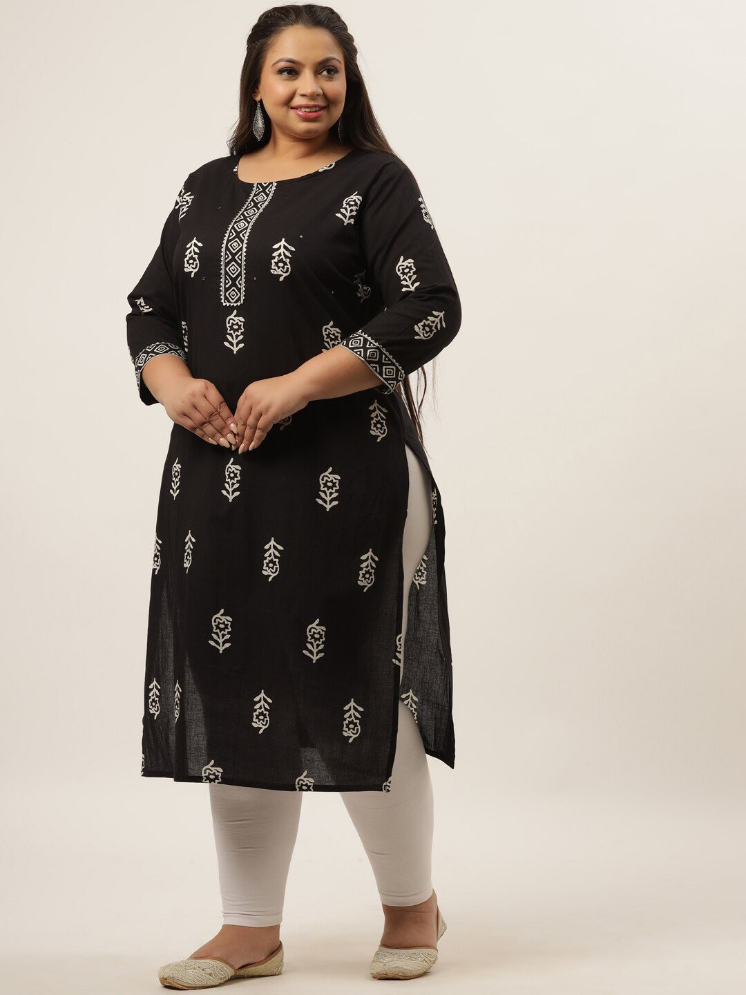 Plus Size Black Ethnic Motifs Printed Kurta