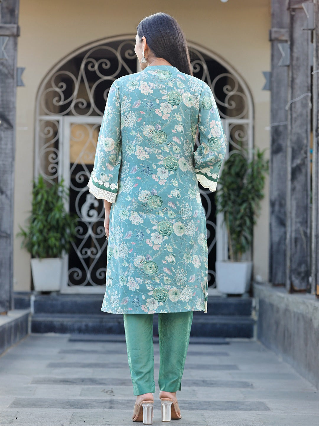 Sea Green Pure Silk Co-ord set with Thread_Work