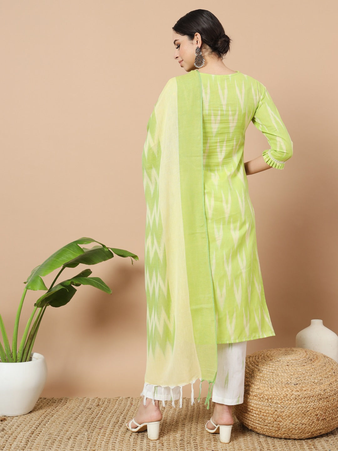 Green Cotton Ikat Kurta Dupatta Set