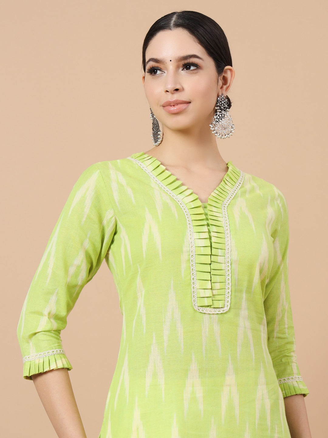 Green Cotton Ikat Kurta Dupatta Set