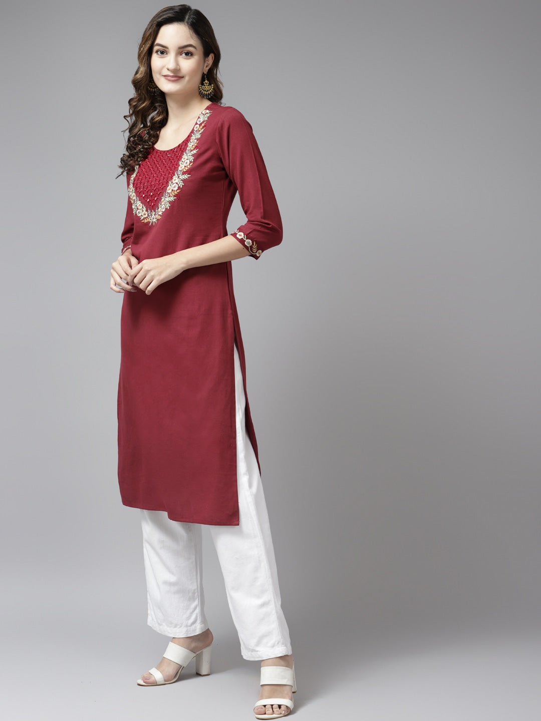 Maroon Mirror Work Kurta