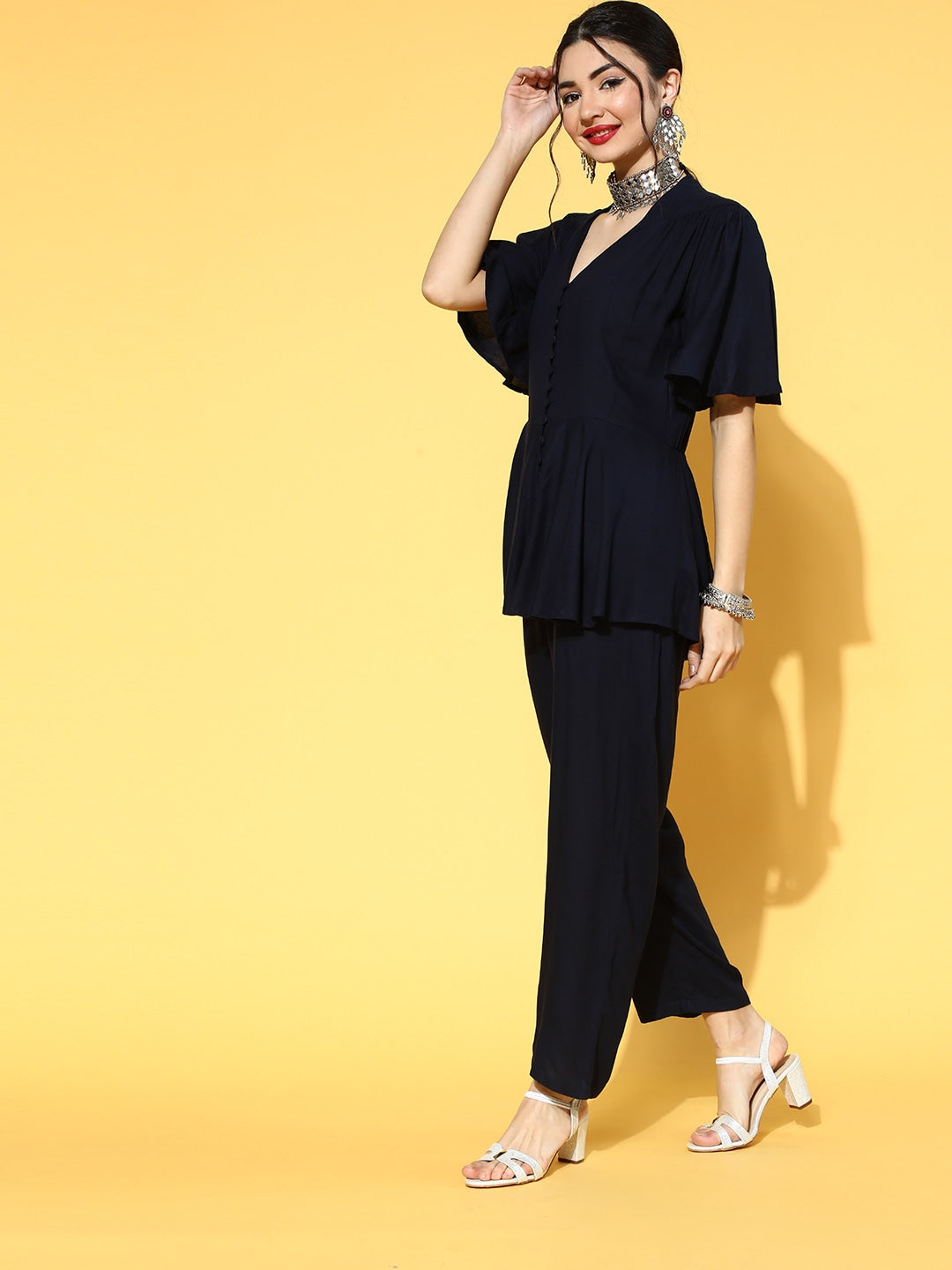 Navy Blue Solid Jumpsuit