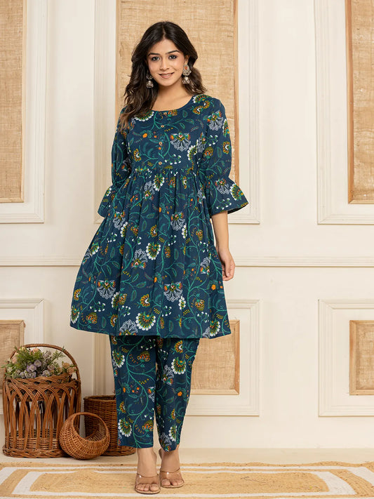 Blue Cotton Maternity Kurta Pants Set-Yufta Store-6986SETBLS