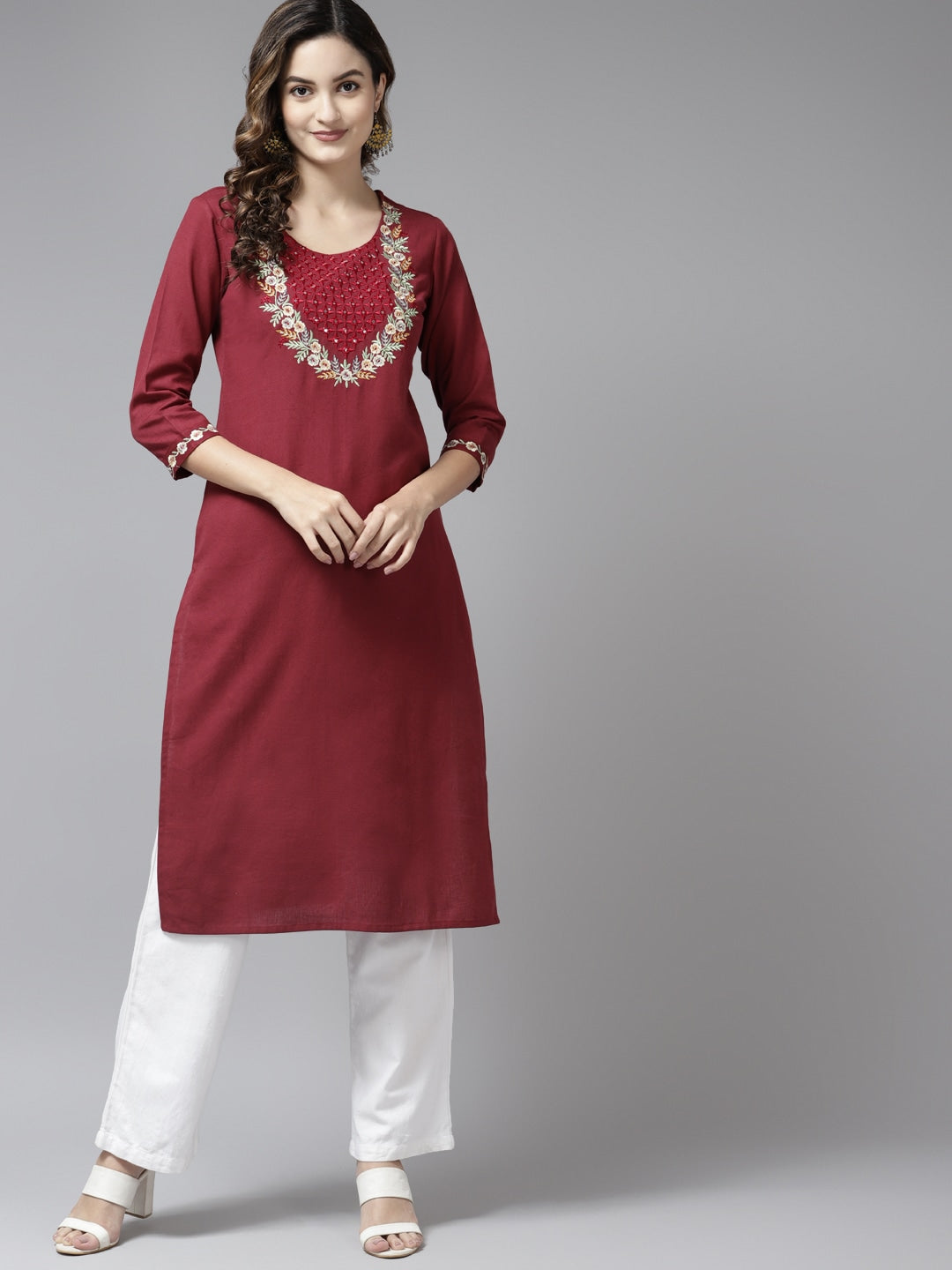 Maroon Mirror Work Kurta