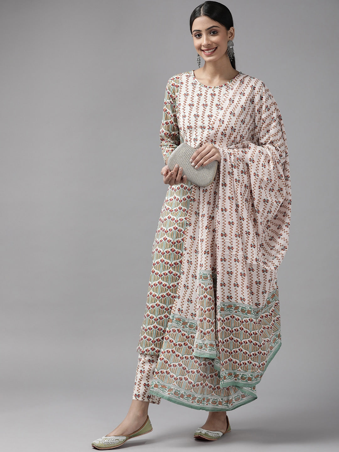 White Printed Dupatta Set