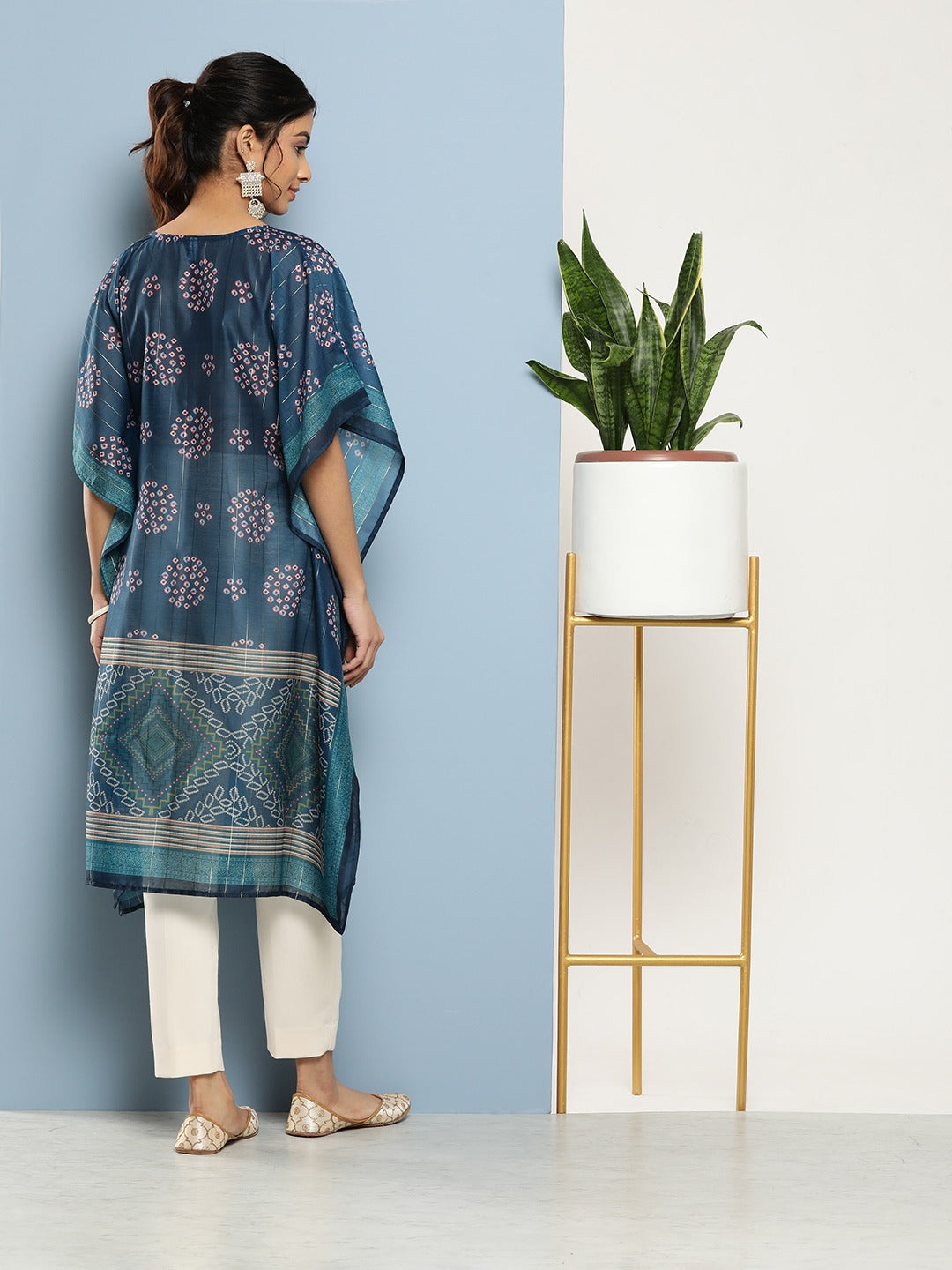 Bandhani Blue Printed Kaftan Kurta-Yufta Store-1211KFTBLS