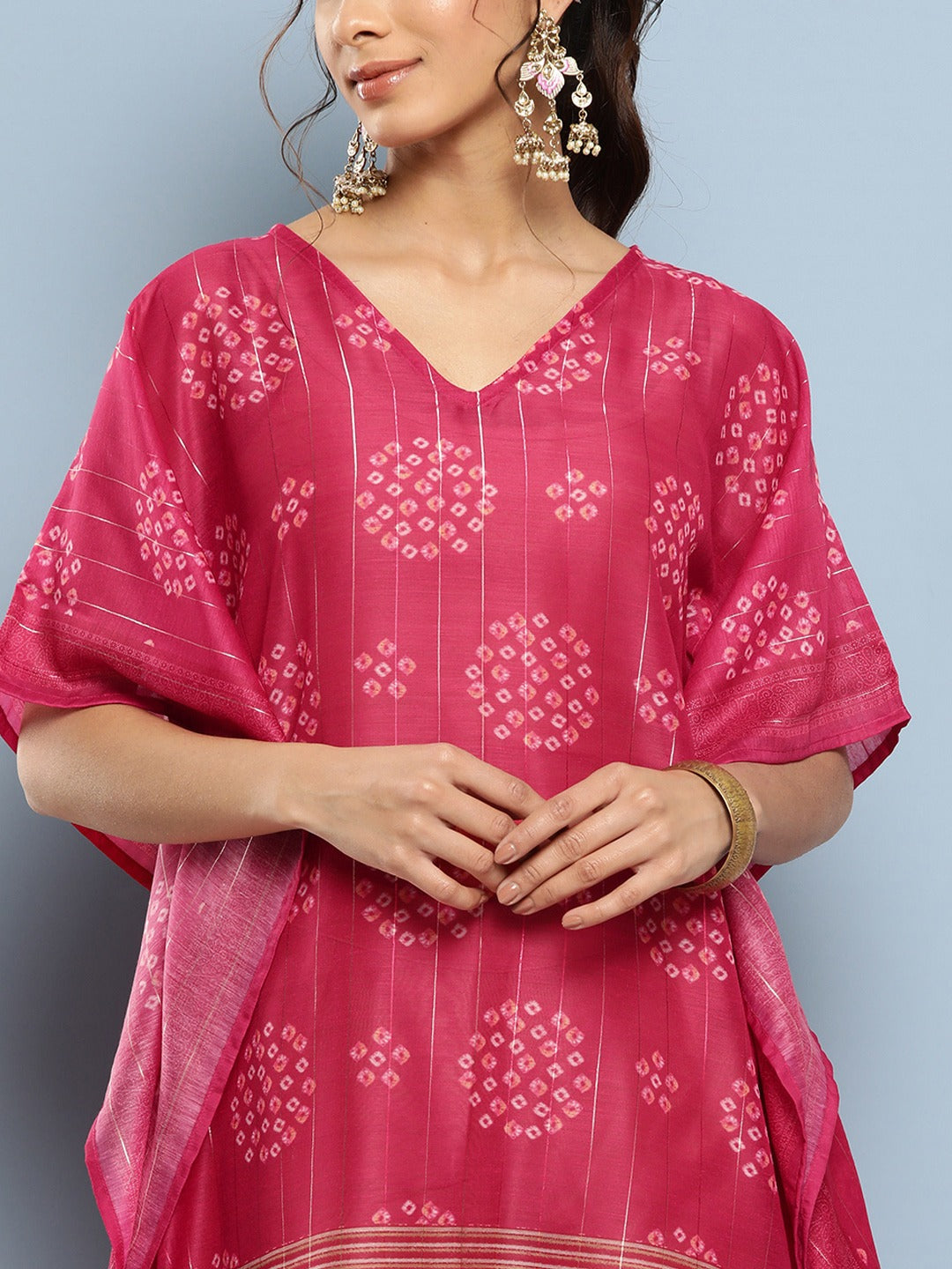 Bandhani Pink Printed Kaftan Kurta-Yufta Store-1211KFTPKS