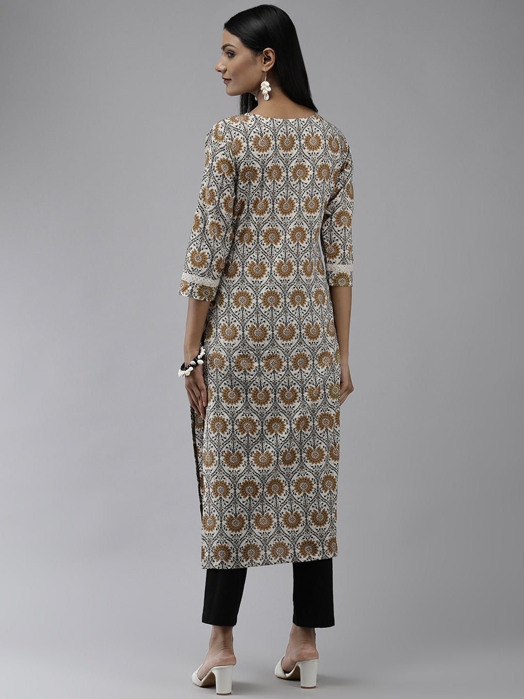 Beige Ethnic Printed Kurta-Yufta Store-9634KURBGS