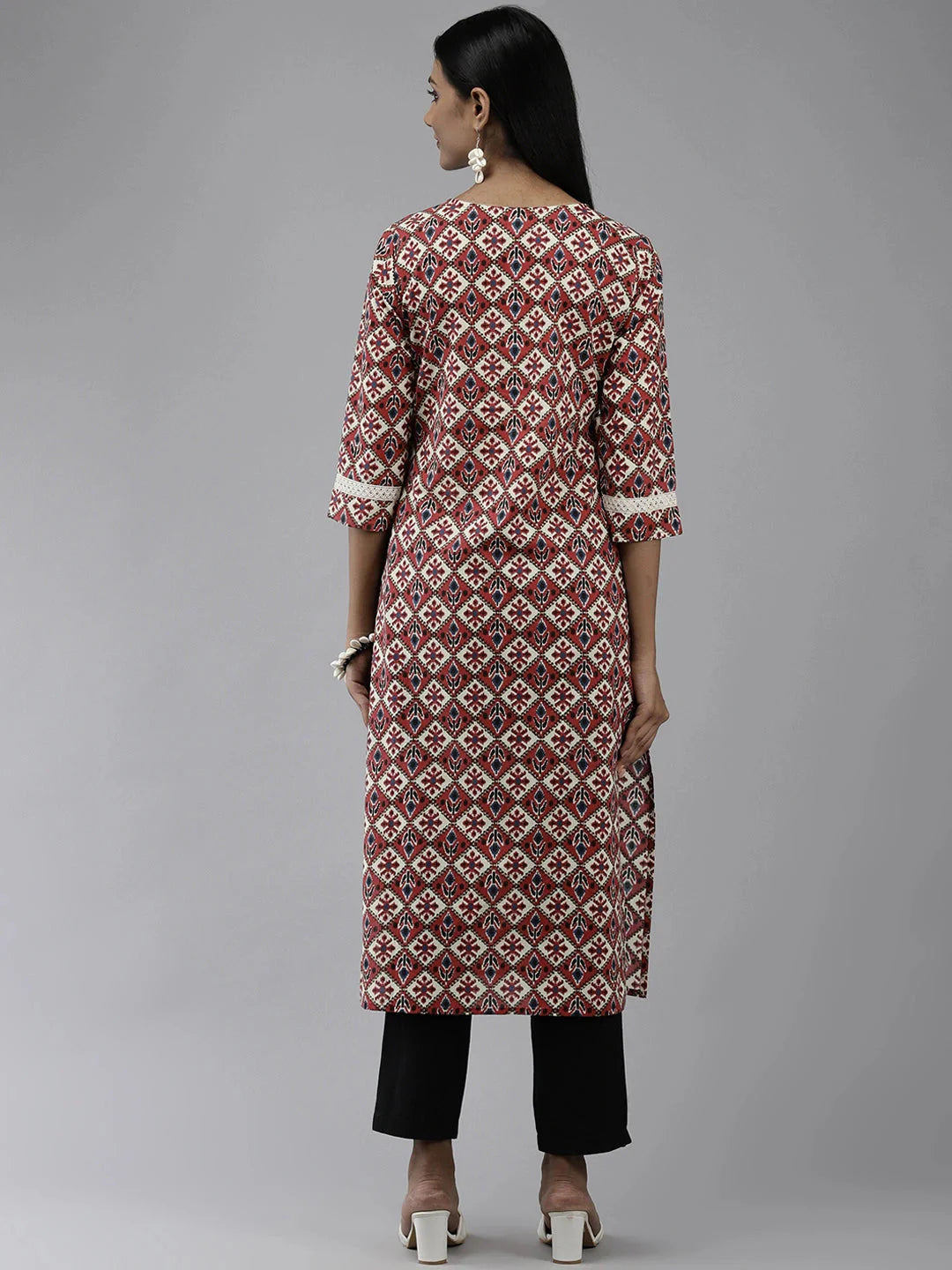 Beige & Maroon Ethnic Printed Kurta-Yufta Store-9637KURBGS