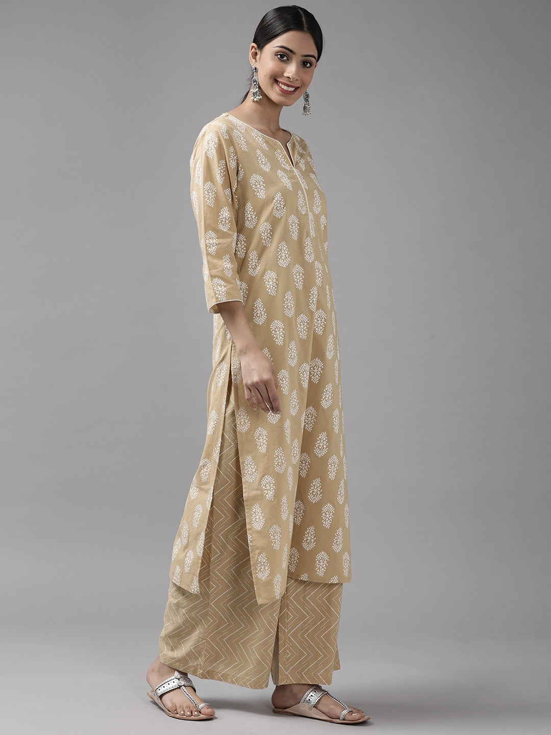 Beige Printed Ethnic Motifs Dupatta Set