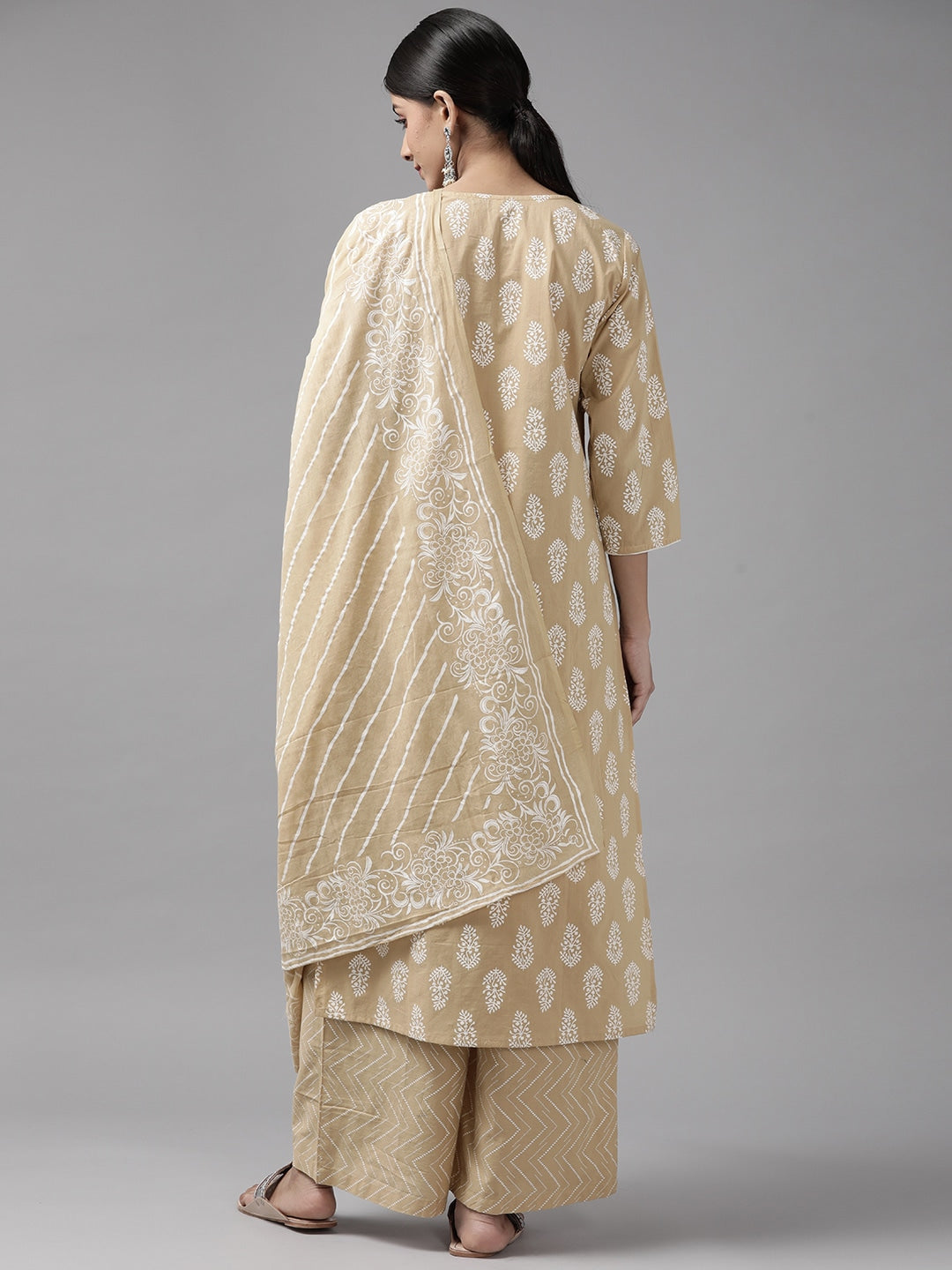 Beige Printed Ethnic Motifs Dupatta Set