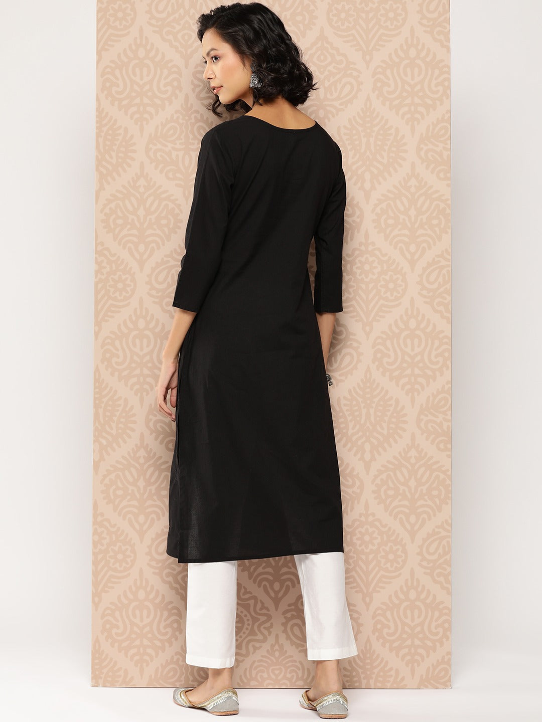 Black Embroidered Chikankari Cotton Kurta-Yufta Store-1285KURBKS