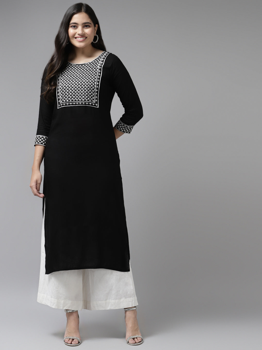 Black Embroidered Kurta-Yufta Store-6217KURBKS