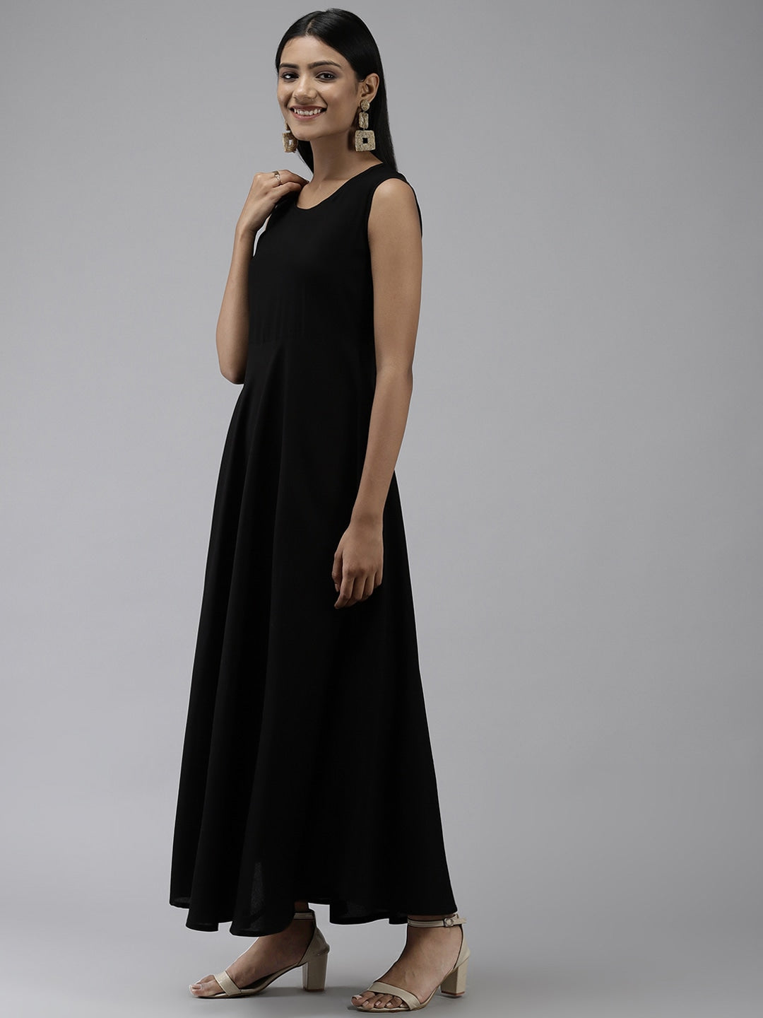 Black Ethnic Dress with Jacket-Yufta Store-9689DRSBKS