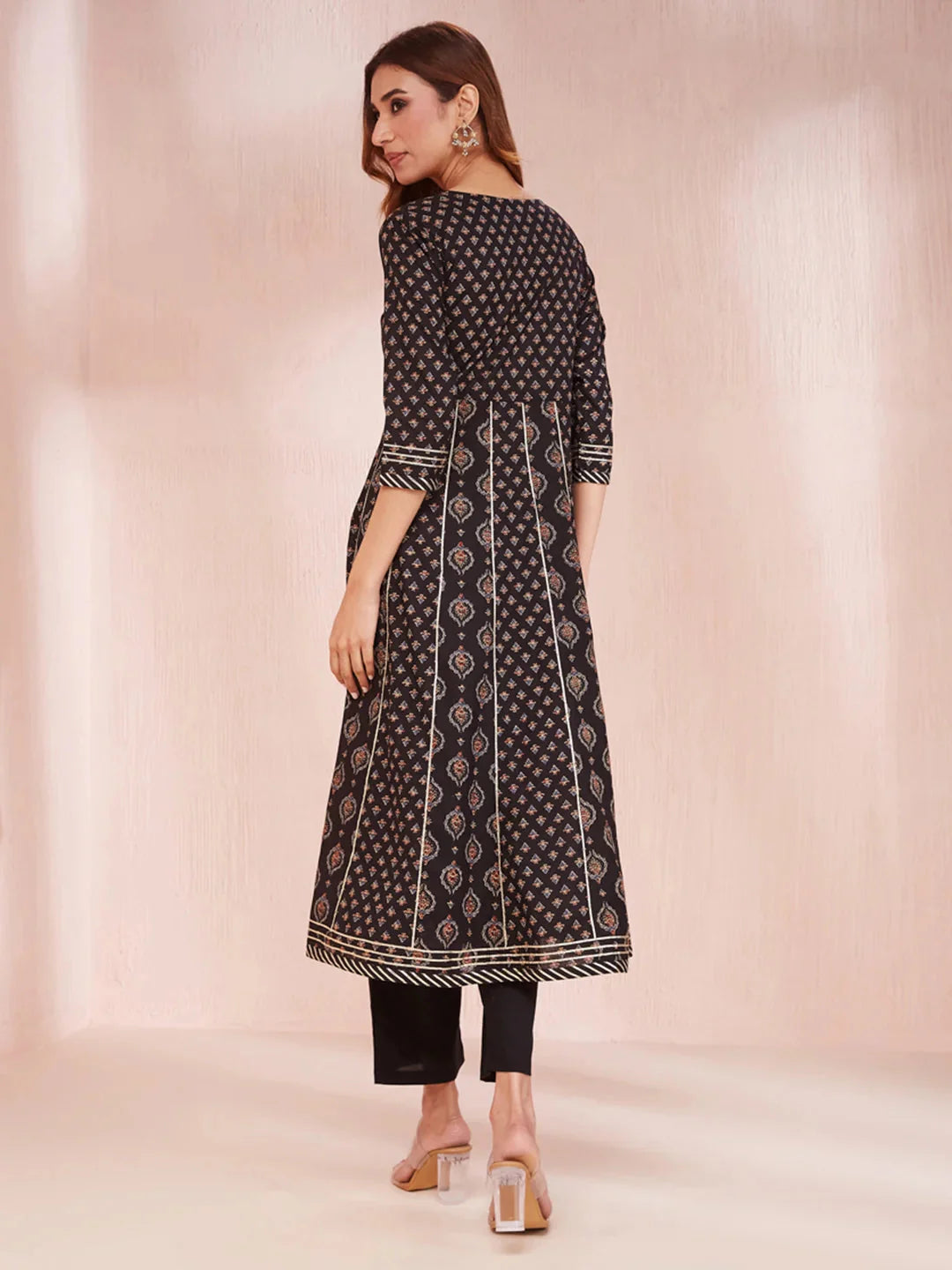 Black Ethnic Motifs Round Neck Anarkali Kurta Trouser Set-Yufta Store-1957SKDBKS