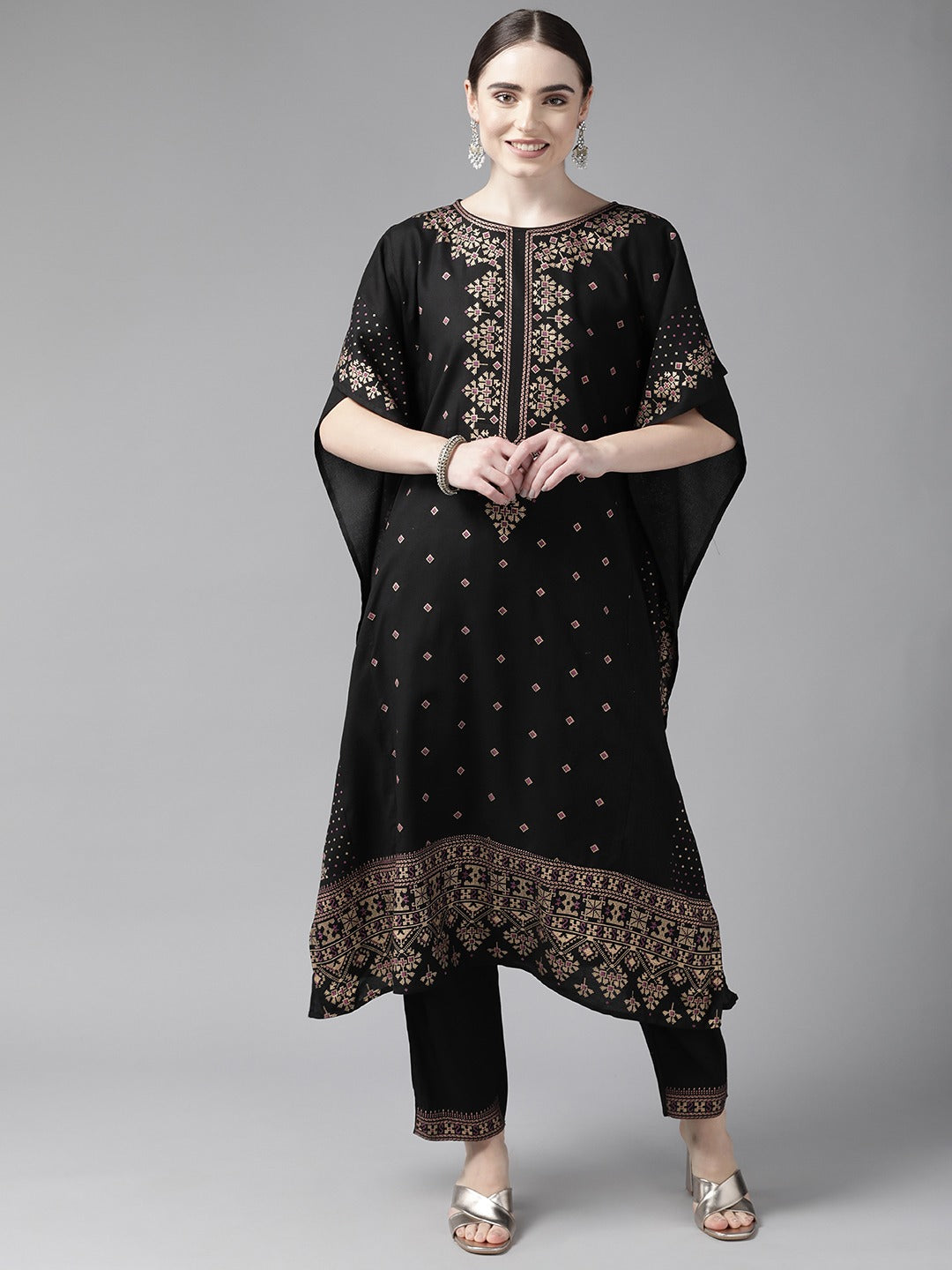 Black Kaftan Kurta Set-Yufta Store-9986KSTBKS