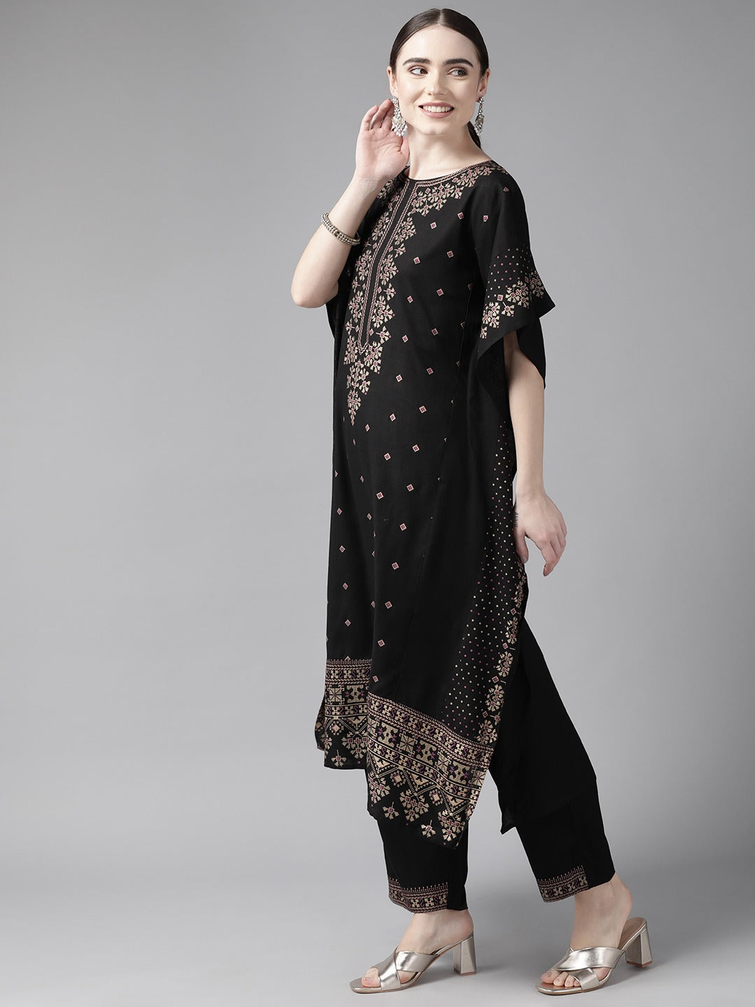 Black Kaftan Kurta Set-Yufta Store-9986KSTBKS