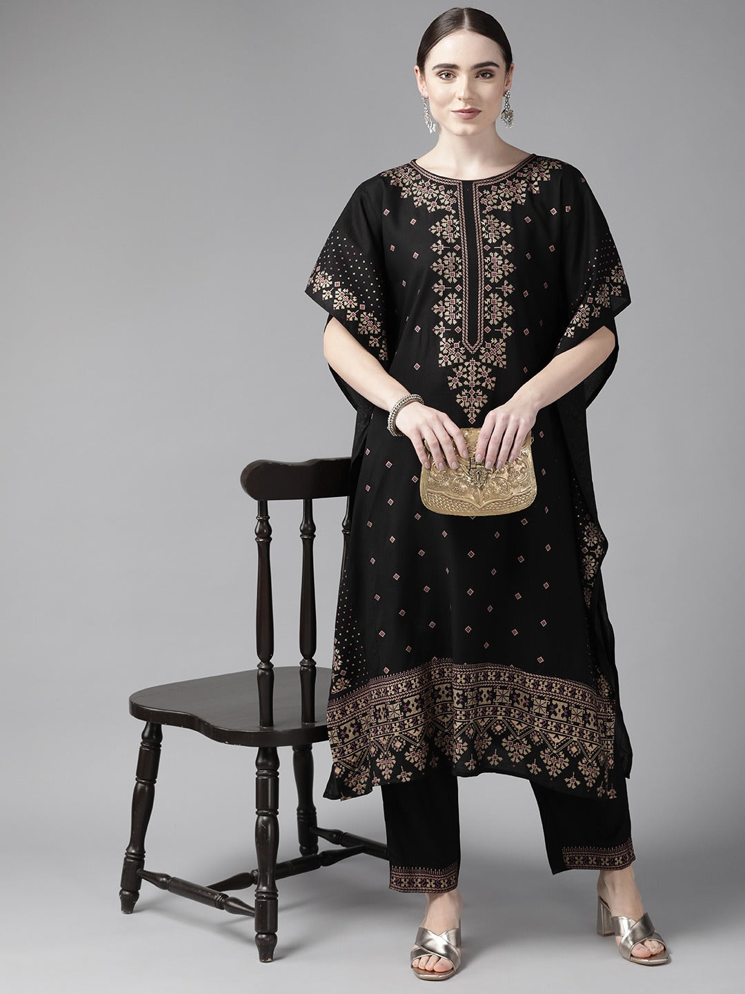 Black Kaftan Kurta Set-Yufta Store-9986KSTBKS