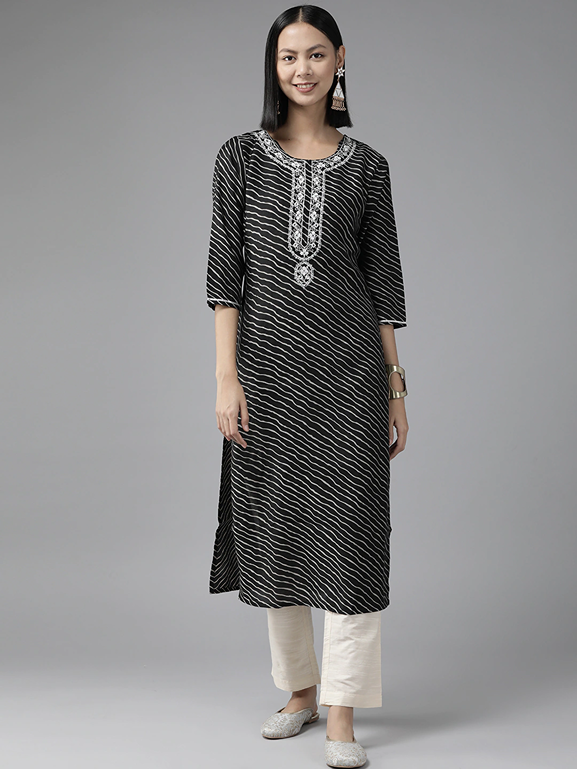 Black Leheriya Kurta-Yufta Store-9856KURBKS