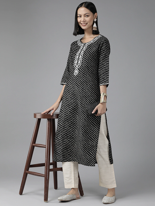 Black Leheriya Kurta-Yufta Store-9856KURBKS