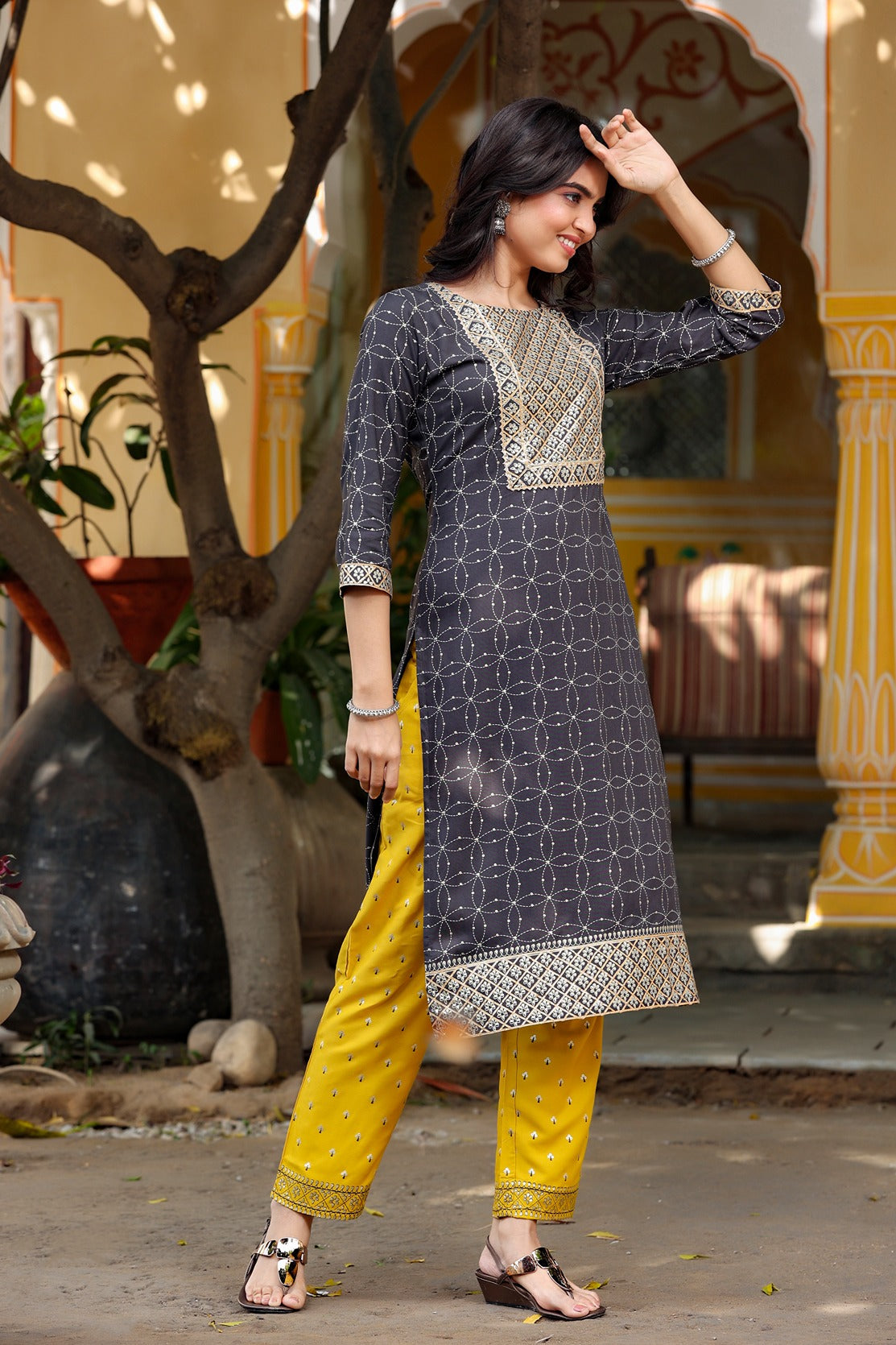 Black & Mustard Kurta Set