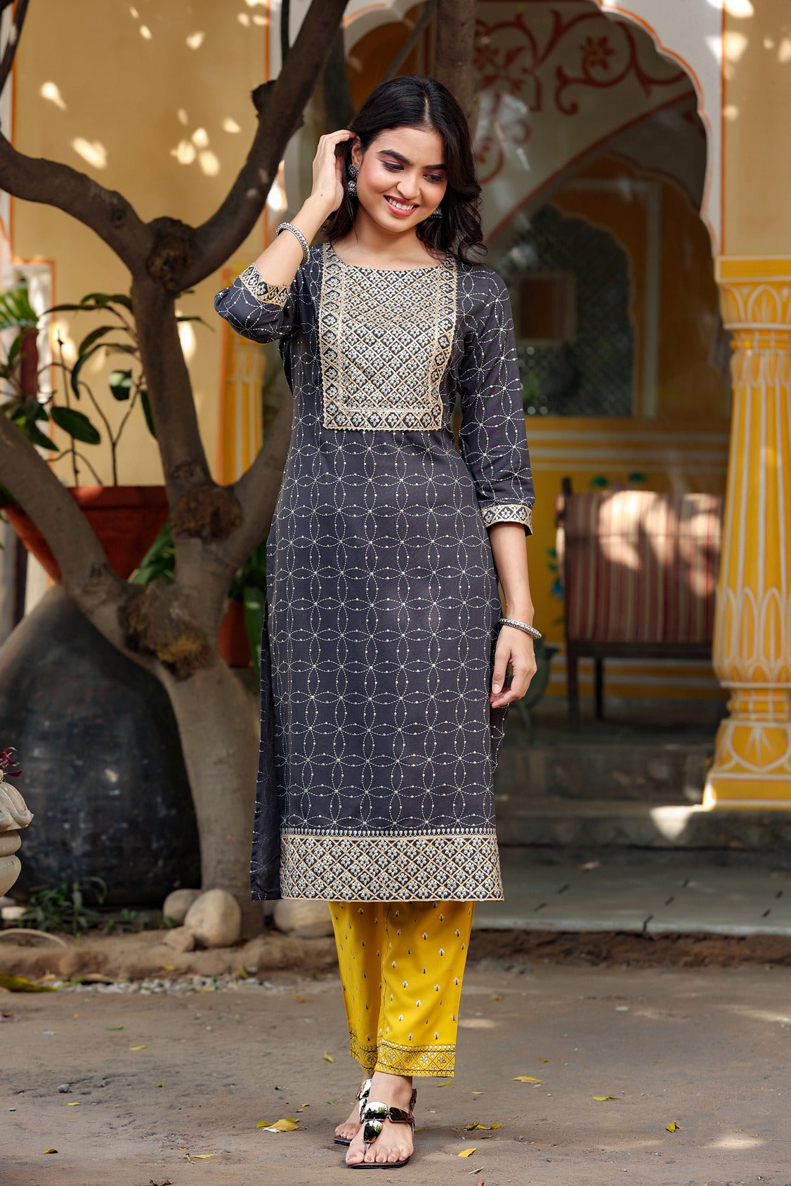 Black & Mustard Kurta Set