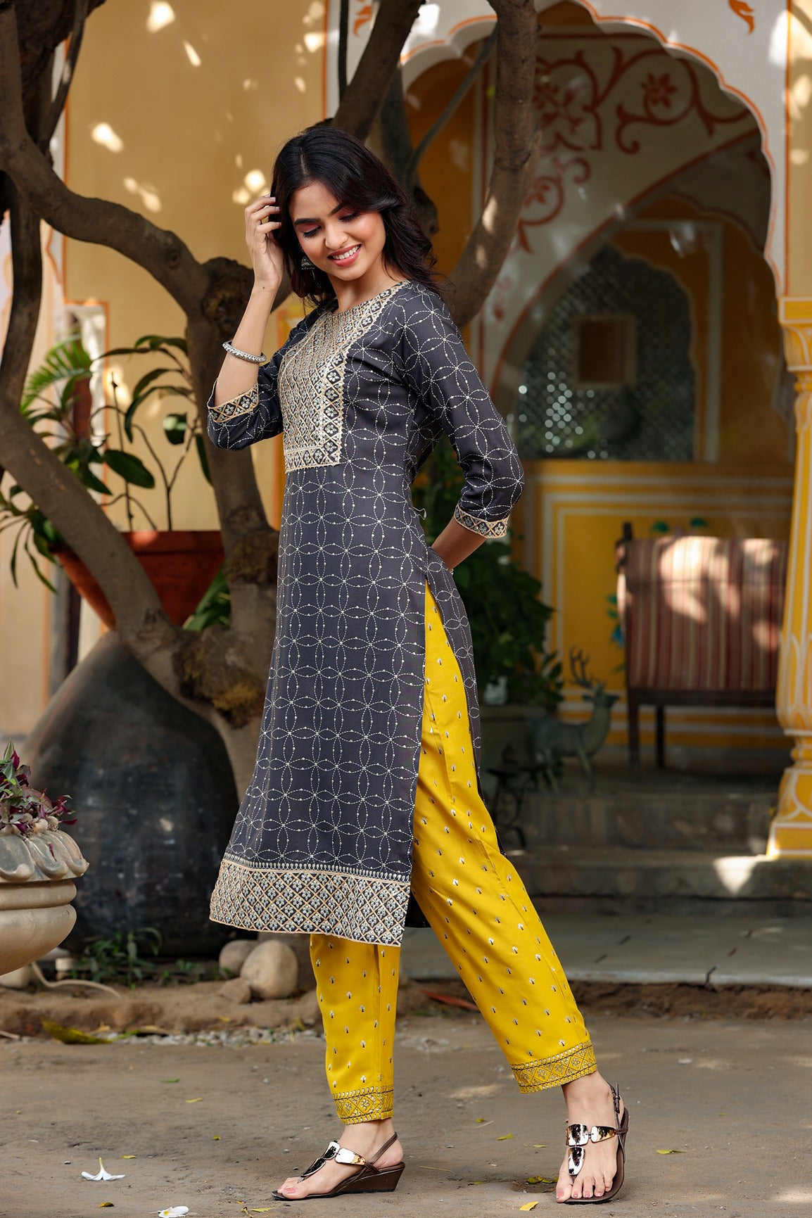 Black & Mustard Kurta Set