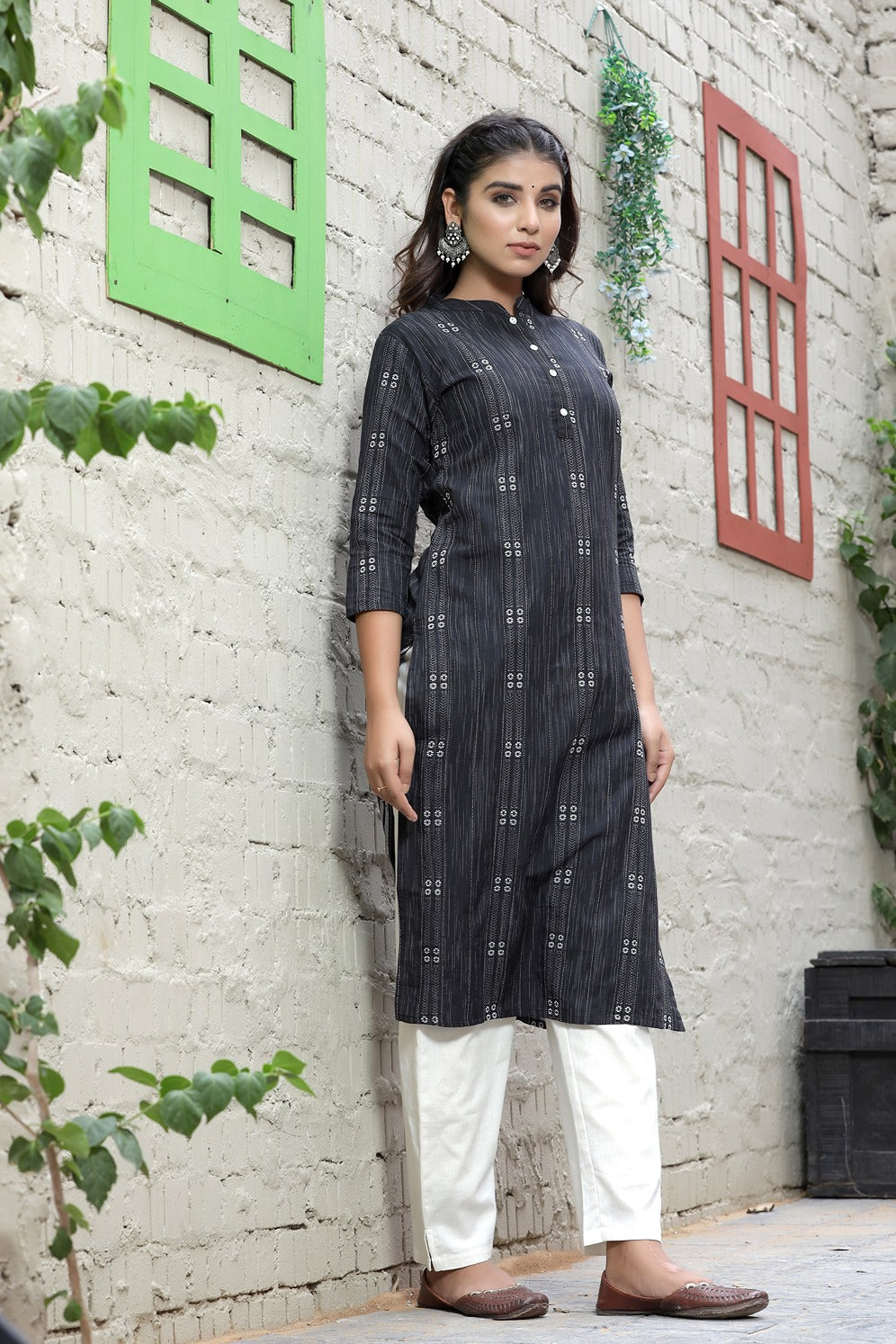 Black & Offwhite Straight Kurta-Yufta Store-9132KURBKM