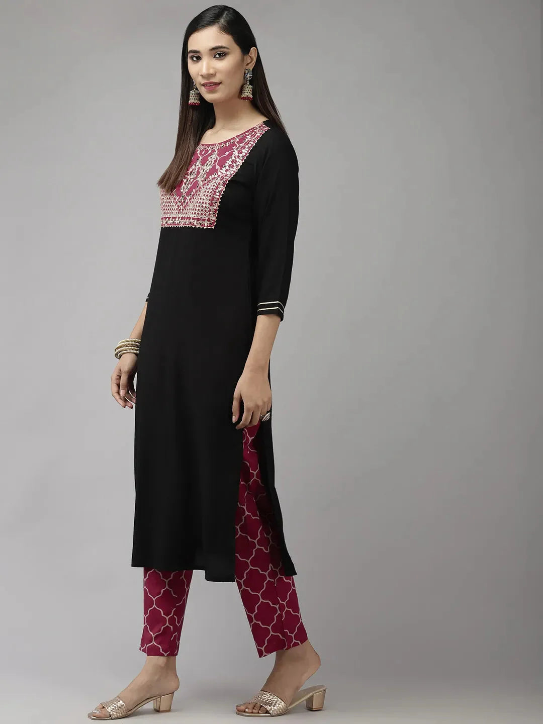 Black & Pink Yoke Design-Yufta Store-9441SKDBKS