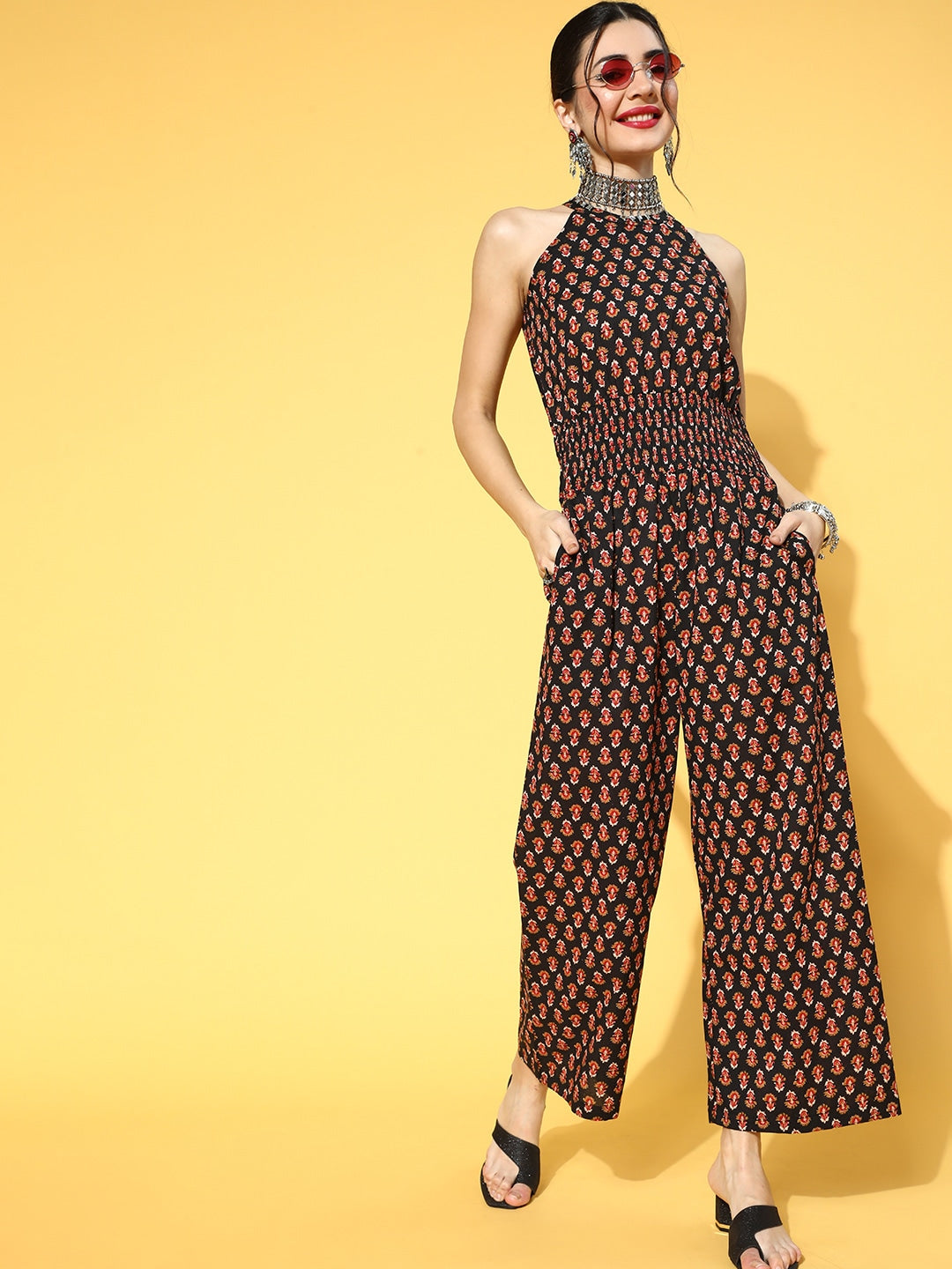 Black Printed Jumpsuit-Yufta Store-9546JSBKS