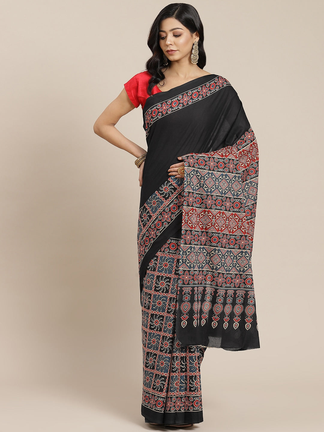 Black & Red Ethnic Motifs Saree