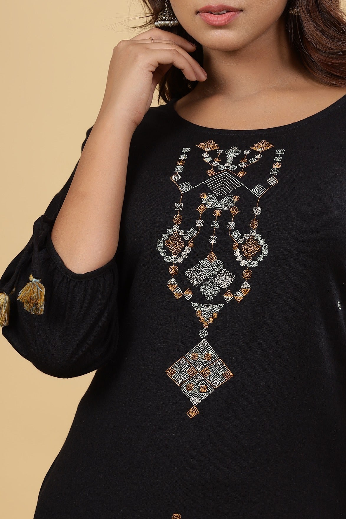 Black Solid Embroidered Kurta Set