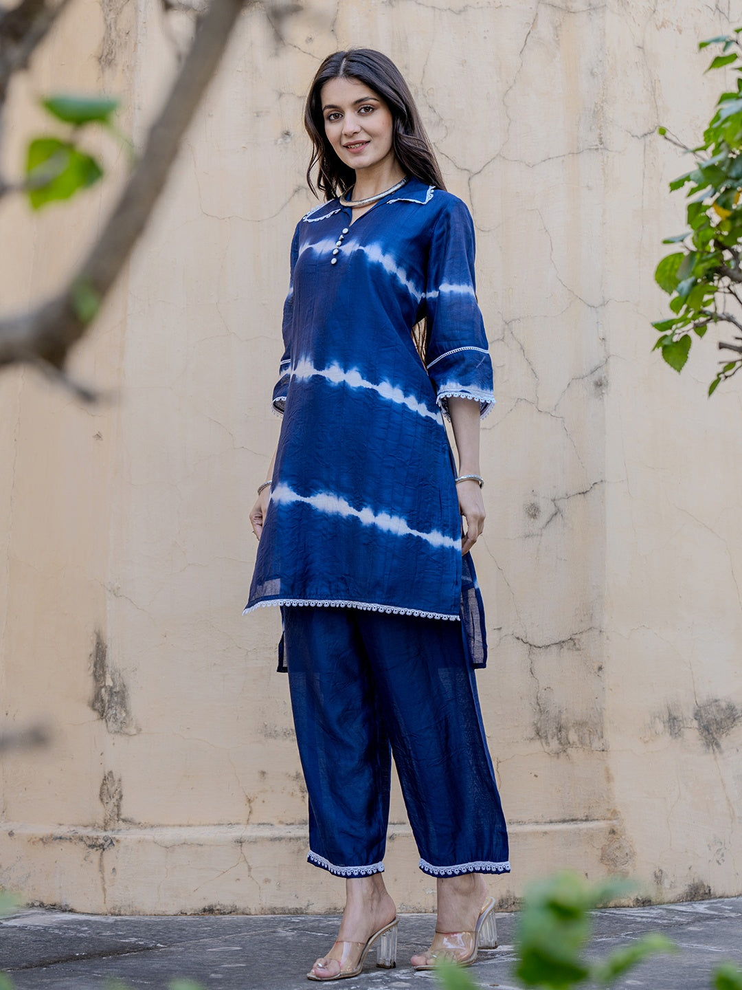 Blue Chanderi Silk Tie Dye Co-Ord Set-Yufta Store-1868CRDBLS