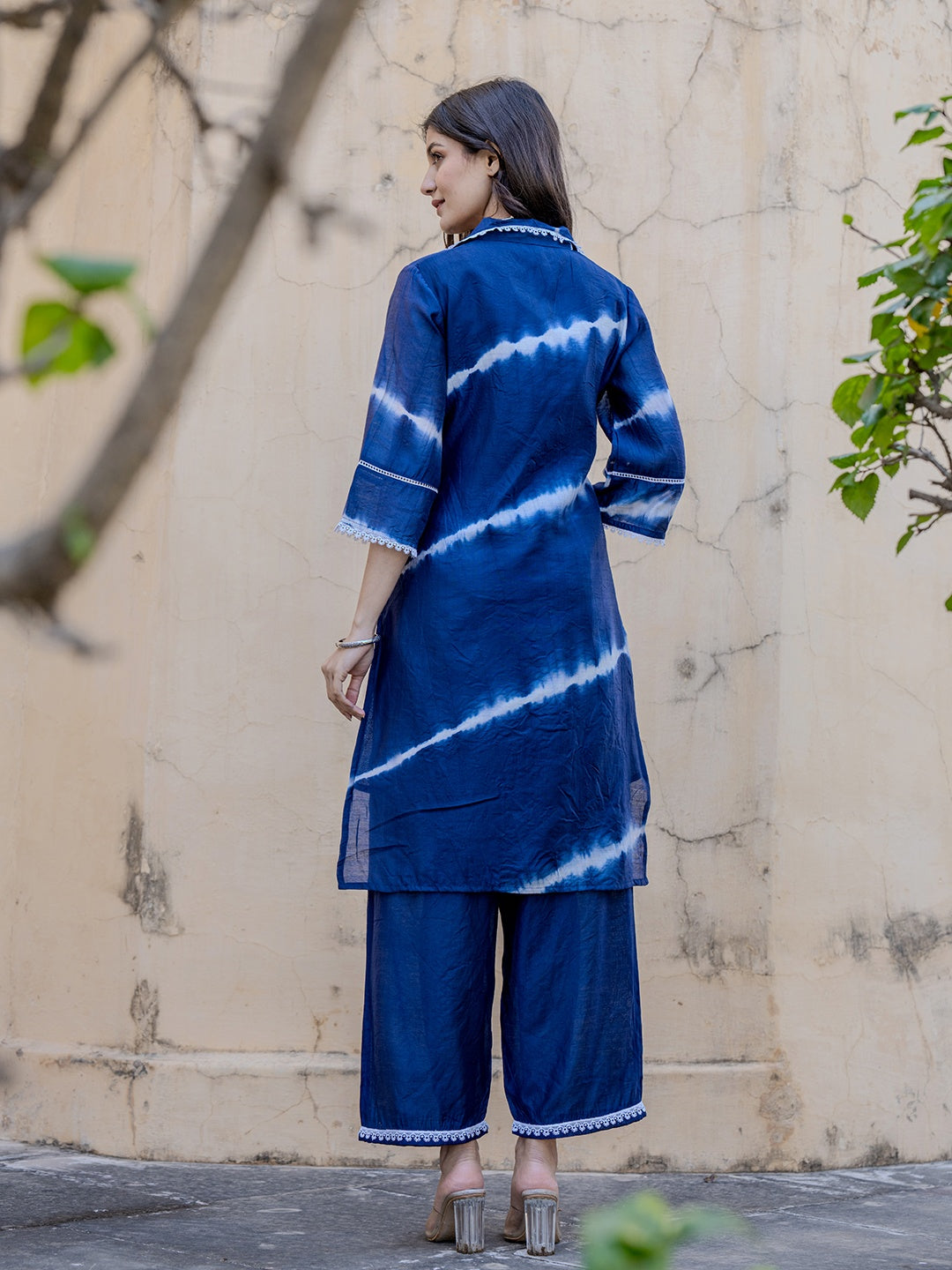 Blue Chanderi Silk Tie Dye Co-Ord Set-Yufta Store-1868CRDBLS