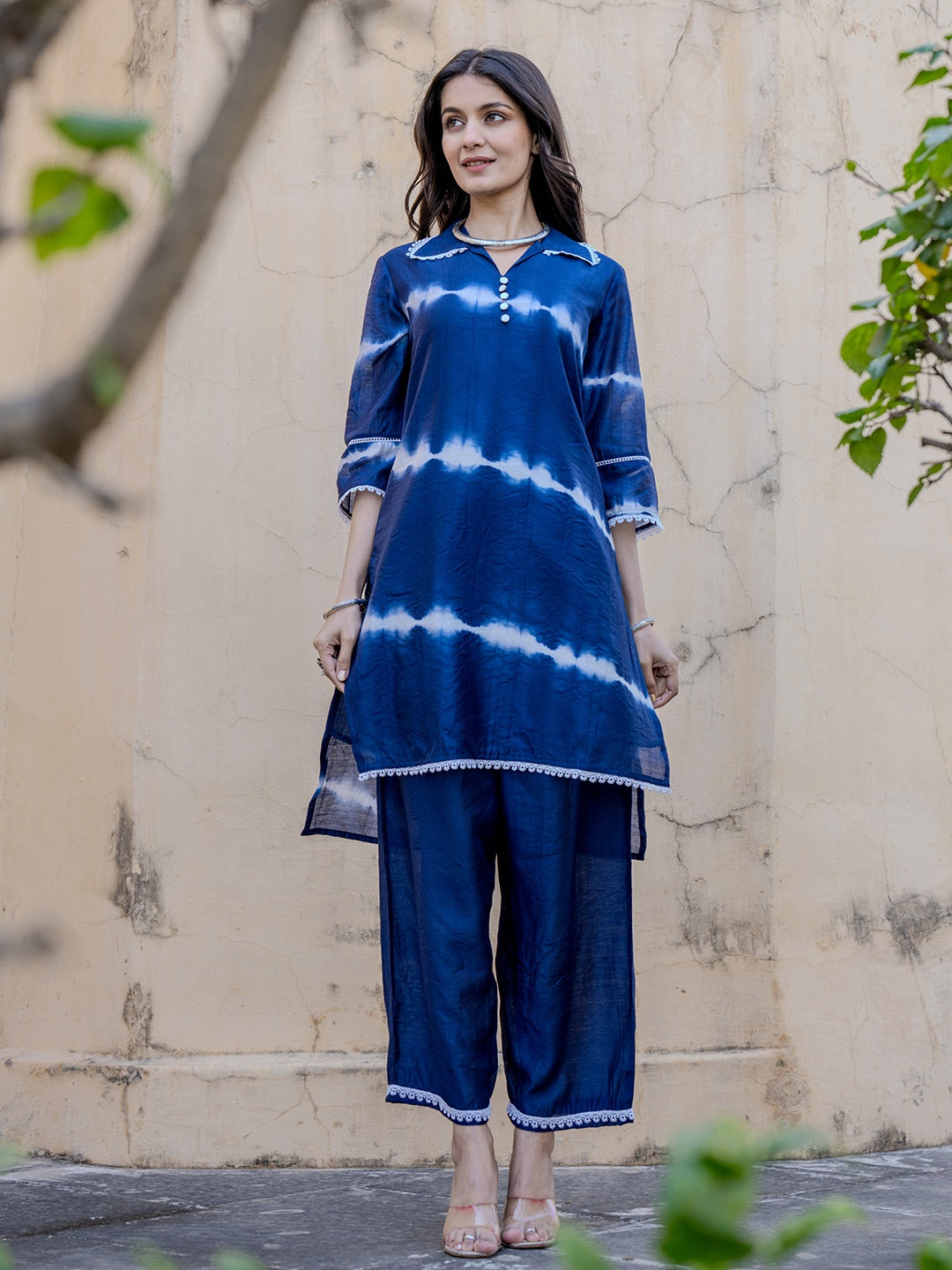 Blue Chanderi Silk Tie Dye Co-Ord Set-Yufta Store-1868CRDBLS