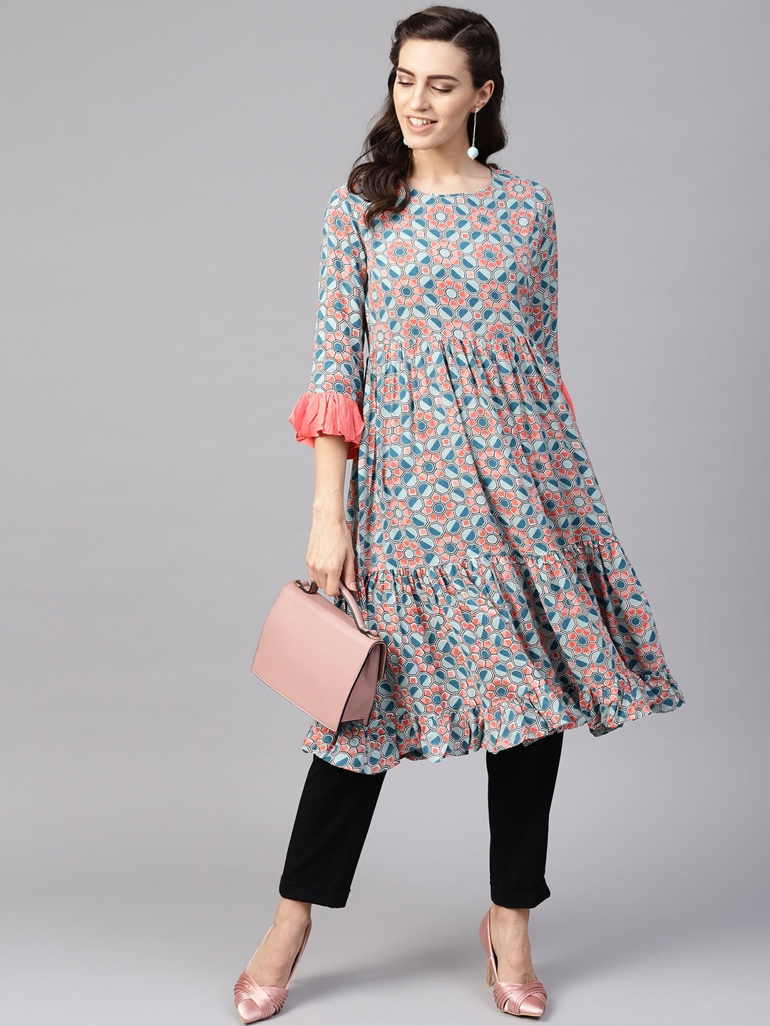 Blue & Coral Kurta-Yufta Store-YUFDGSET1963KUXS