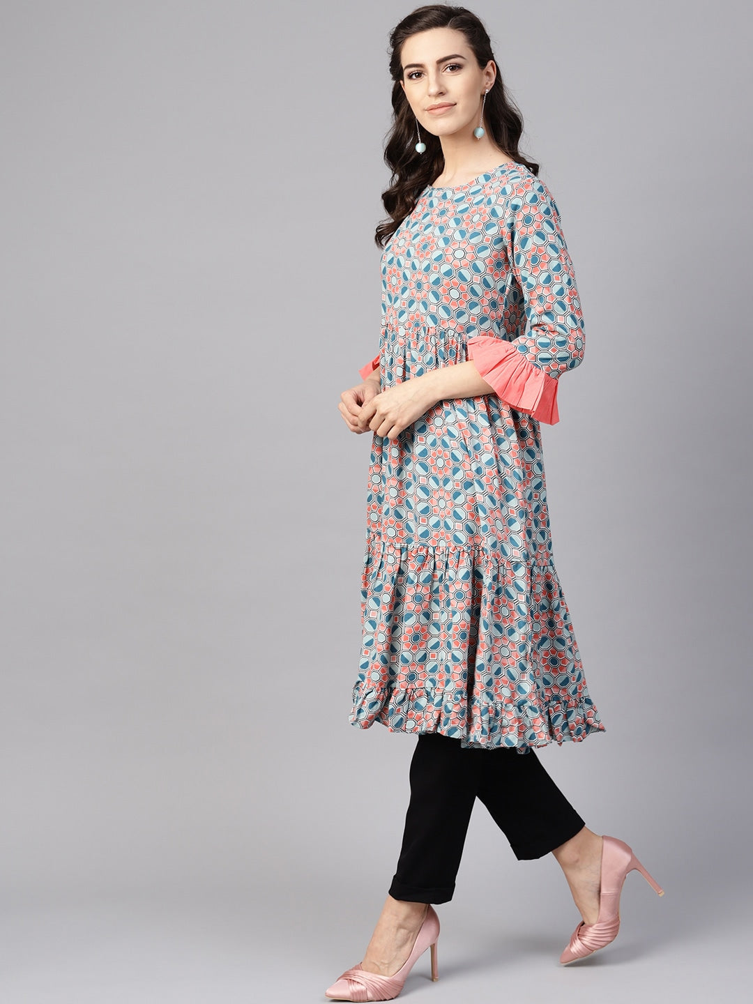 Blue & Coral Kurta-Yufta Store-YUFDGSET1963KUXS