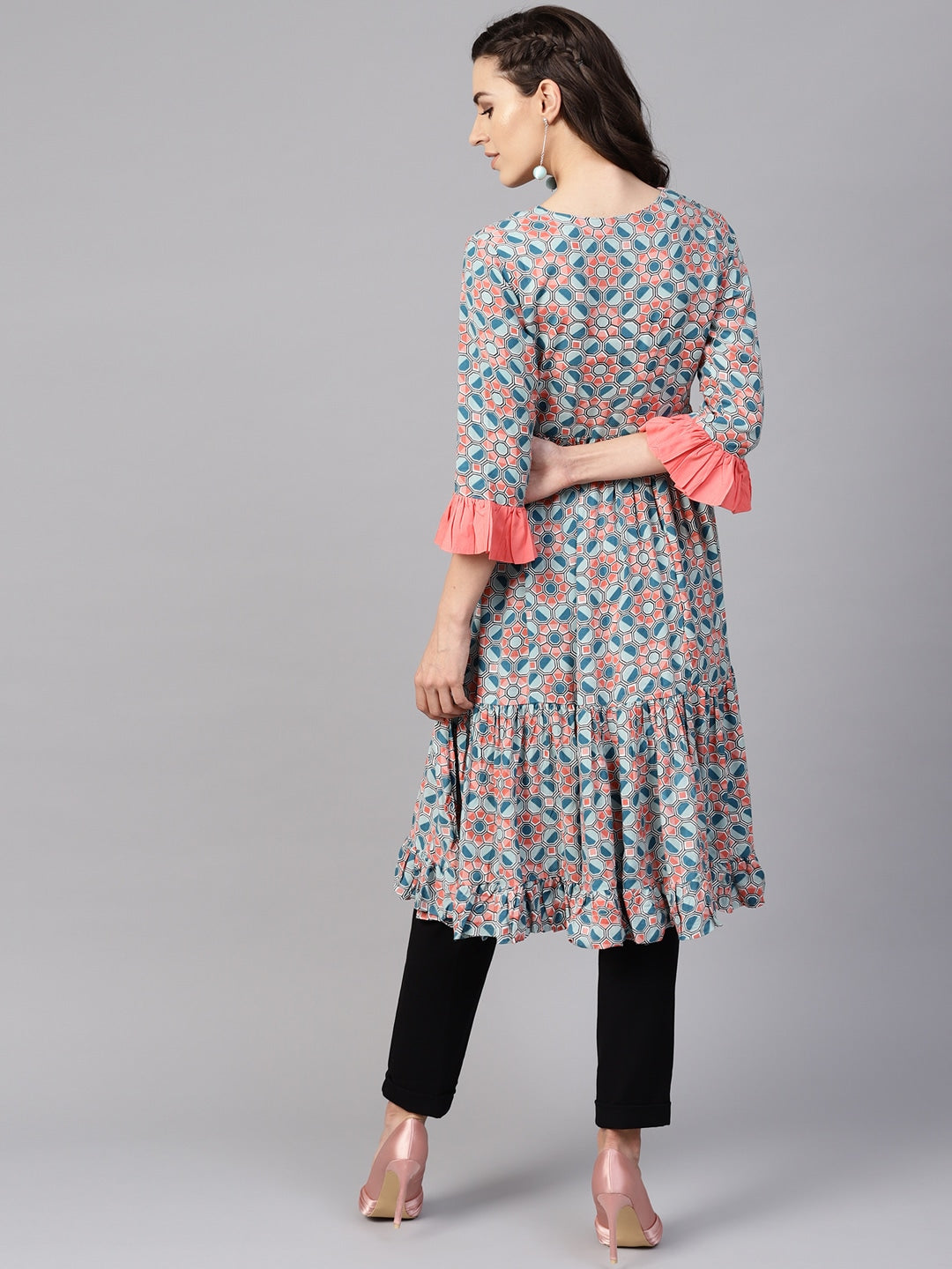 Blue & Coral Kurta-Yufta Store-YUFDGSET1963KUXS