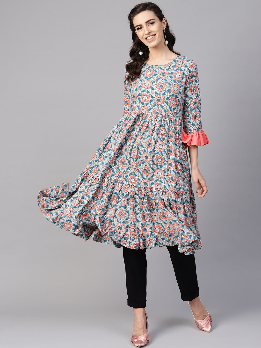 Blue & Coral Kurta-Yufta Store-YUFDGSET1963KUXS