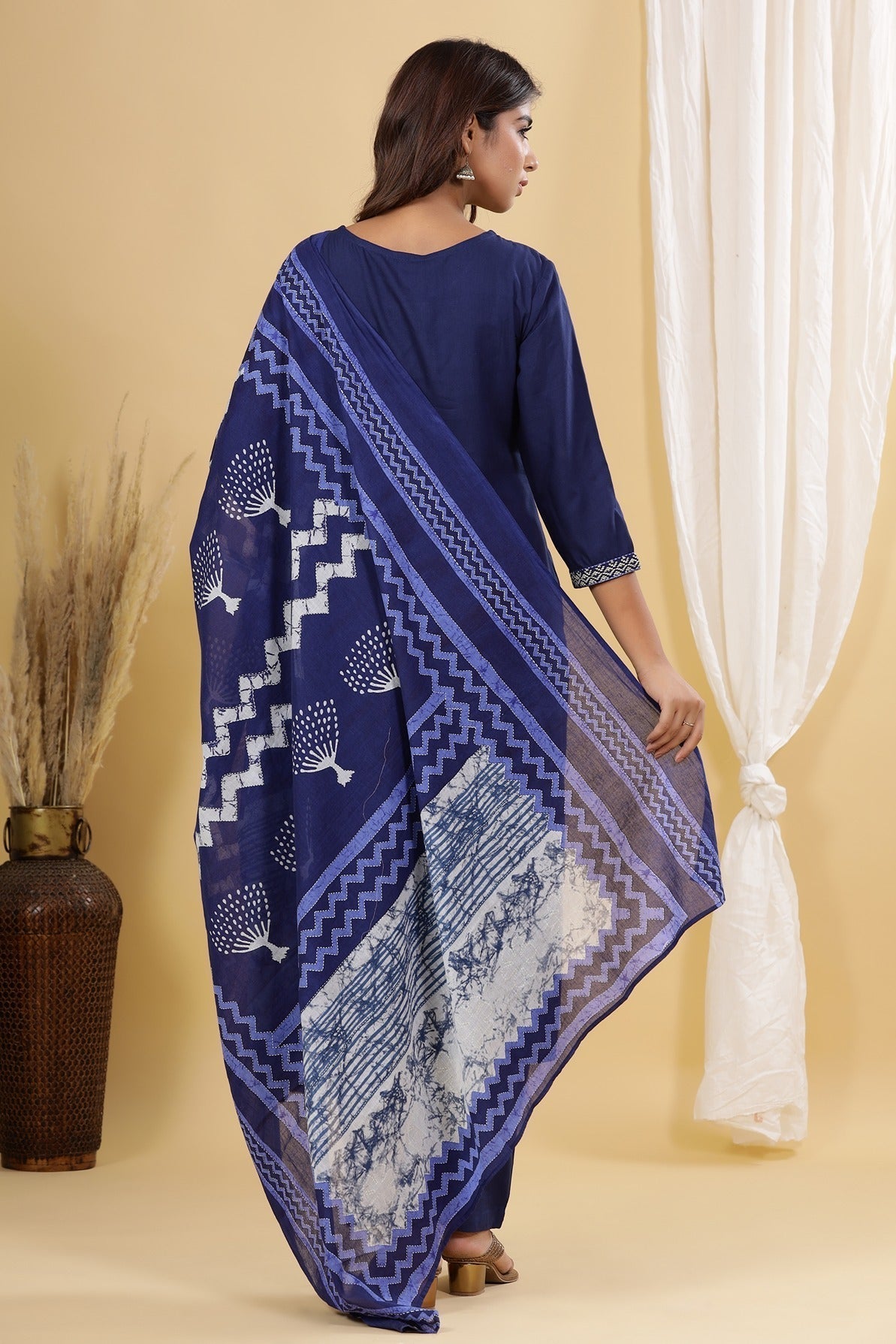 Blue Embroidered Dupatta Set-Yufta Store-7875SKDNBS