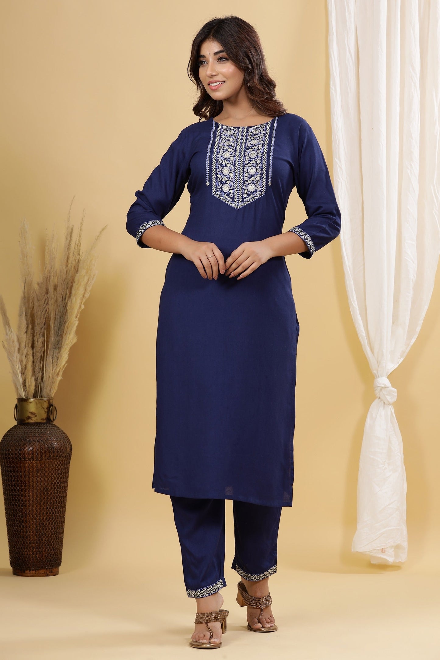 Blue Embroidered Dupatta Set-Yufta Store-7875SKDNBS