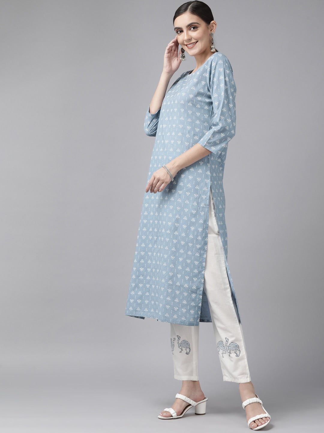 Blue Ethenic Kurta Set-Yufta Store-9761SETBLS