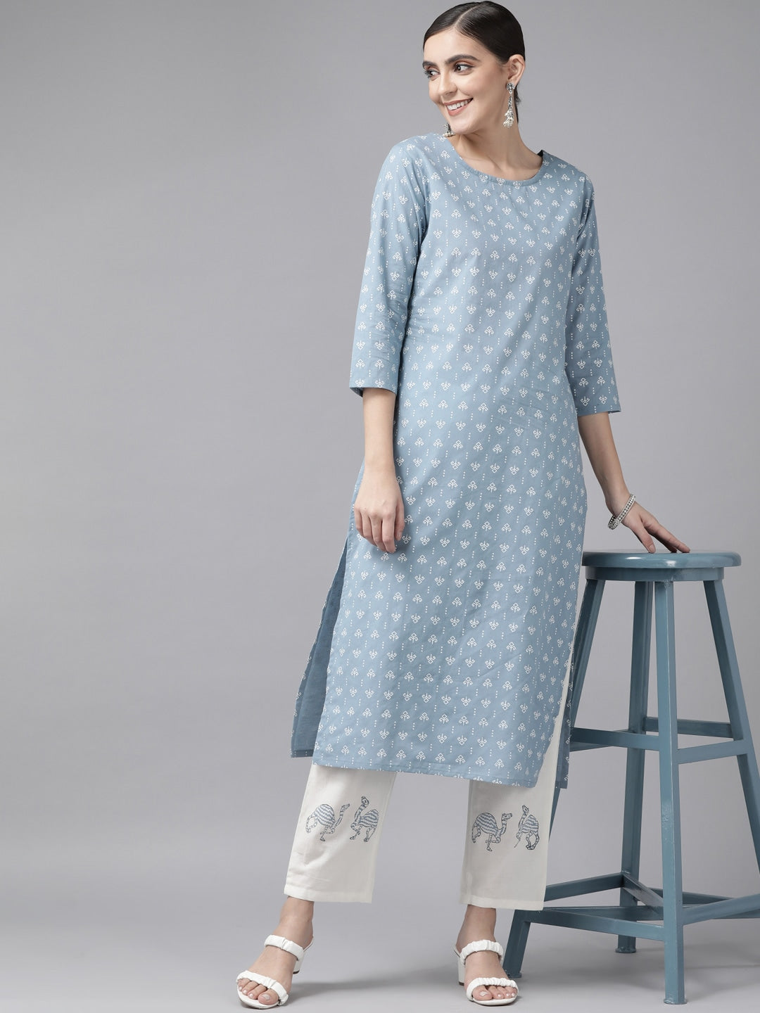 Blue Ethenic Kurta Set-Yufta Store-9761SETBLS