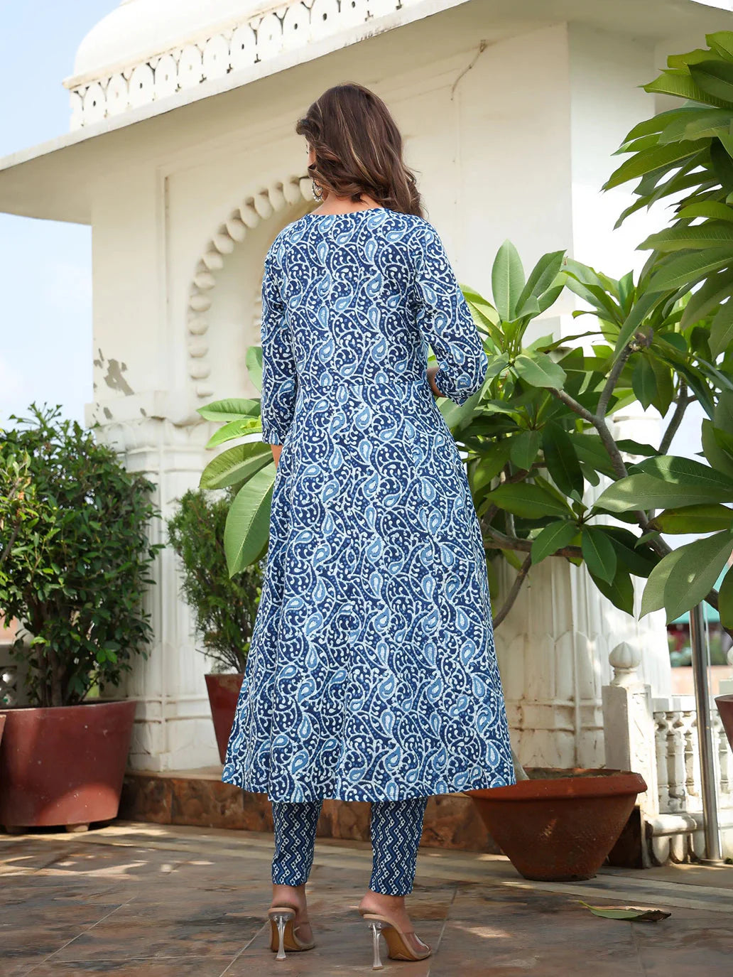 Blue Ethnic Motifs Printed Regular Sequined Pure Cotton Kurta with Trousers & With Dupatta-Yufta Store-1580SKDBLS