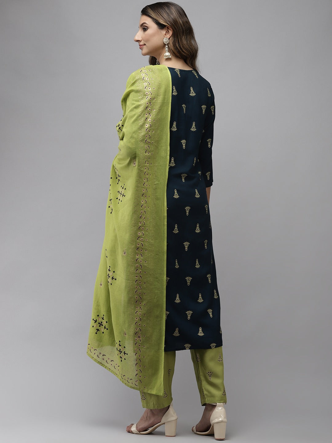 Blue & Green Dupatta Set-Yufta Store-2737SKDBLXS