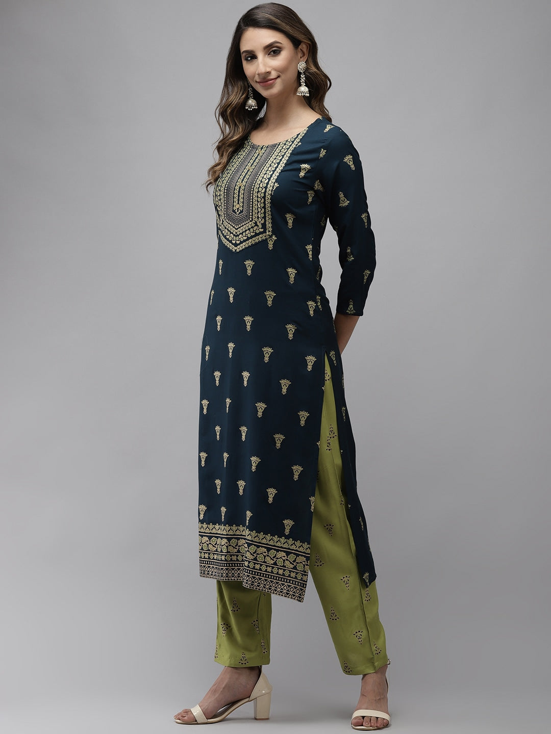 Blue & Green Dupatta Set-Yufta Store-2737SKDBLXS