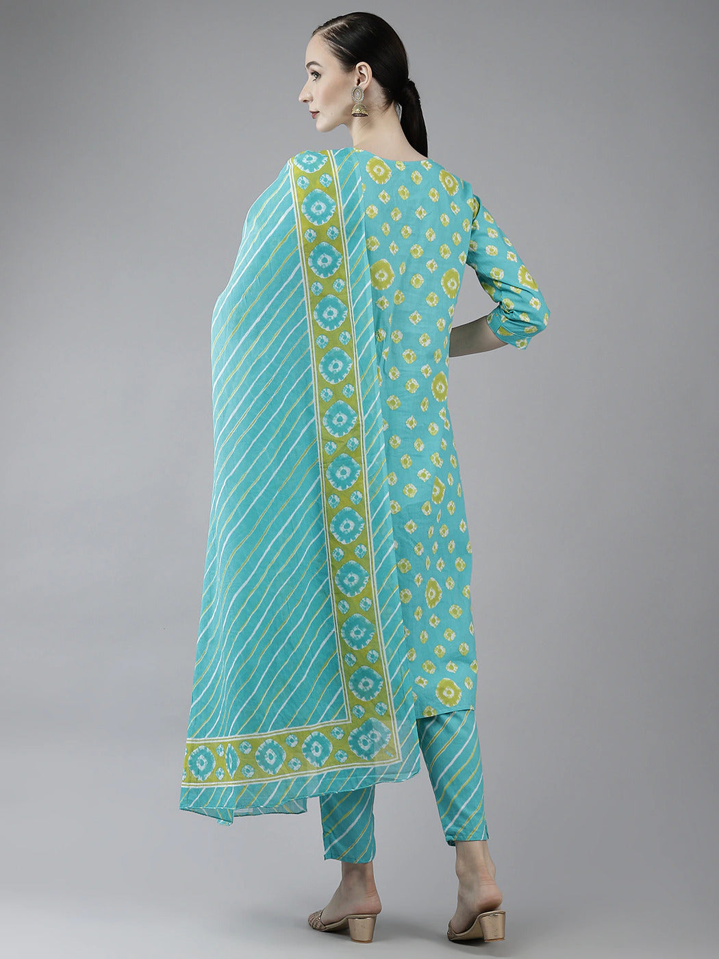 Blue Printed Cotton Dupatta Set-Yufta Store-4780SKDSBM