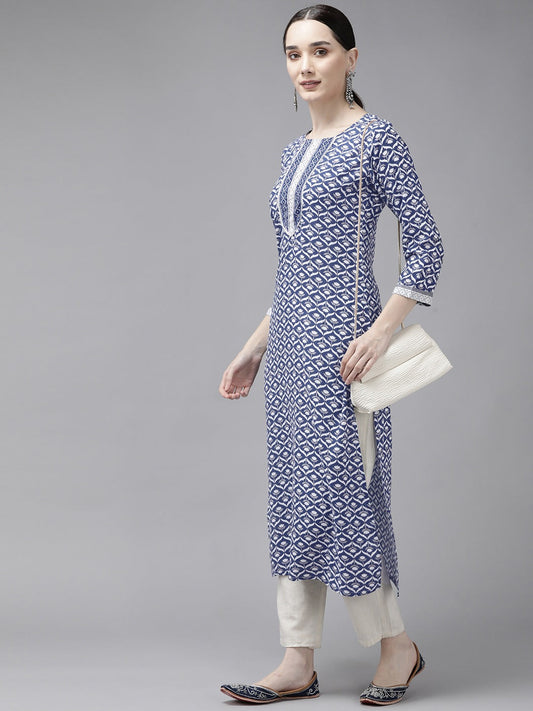 Blue Printed Gotta Patti Kurta-Yufta Store-9744KURBLS