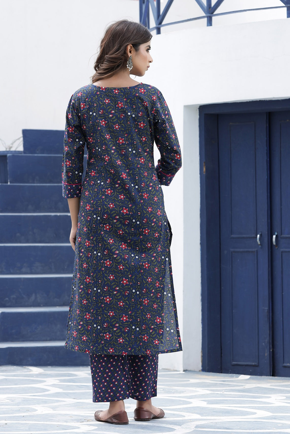 Blue Printed Kurta Set-Yufta Store-7906SETBLS